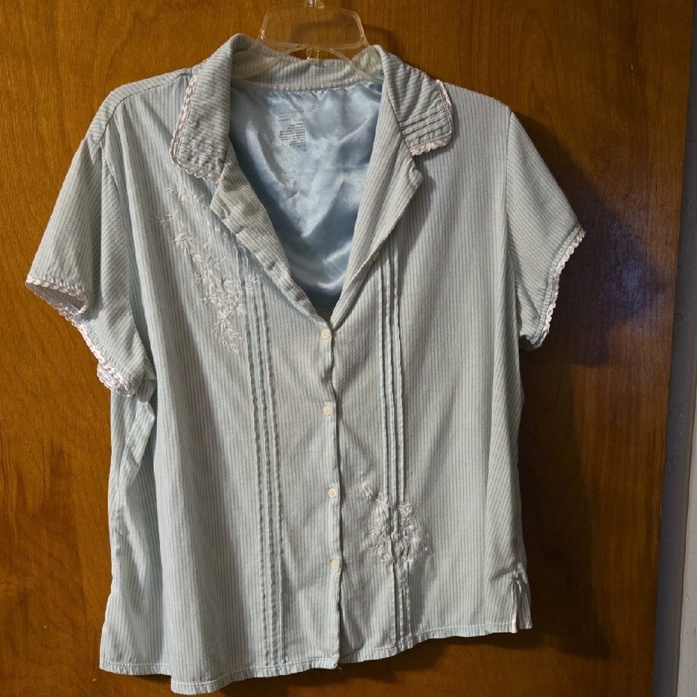 Mint Green/Aqua Striped PJ Shirt with Embroidery : SZDB